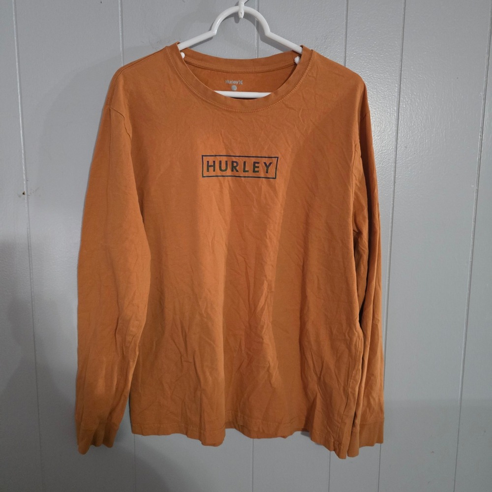 Hurley‎ Long Sleeve T-Shirt Mens Large Orange Iridescent Logo Graphic Tee